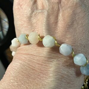 Elegant Gold tone copper wire and Fluorite Beaded Bracelet